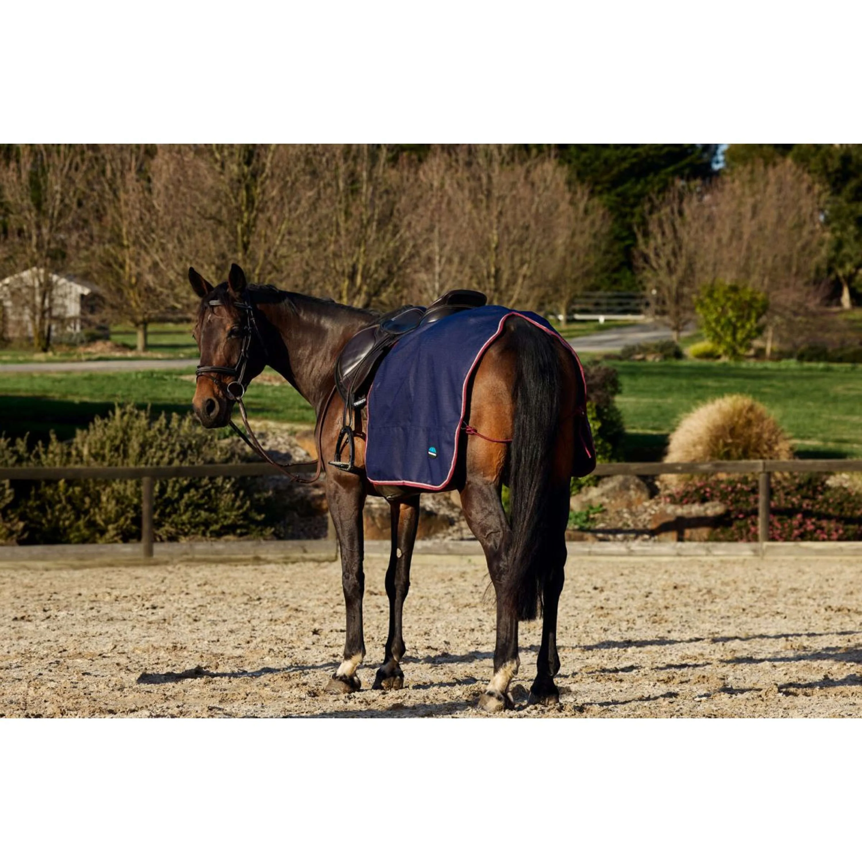 WeatherBeeta Couvre-reins Essential Fleece Lined Quarter Sheet Marine/Bordeaux - Image 4