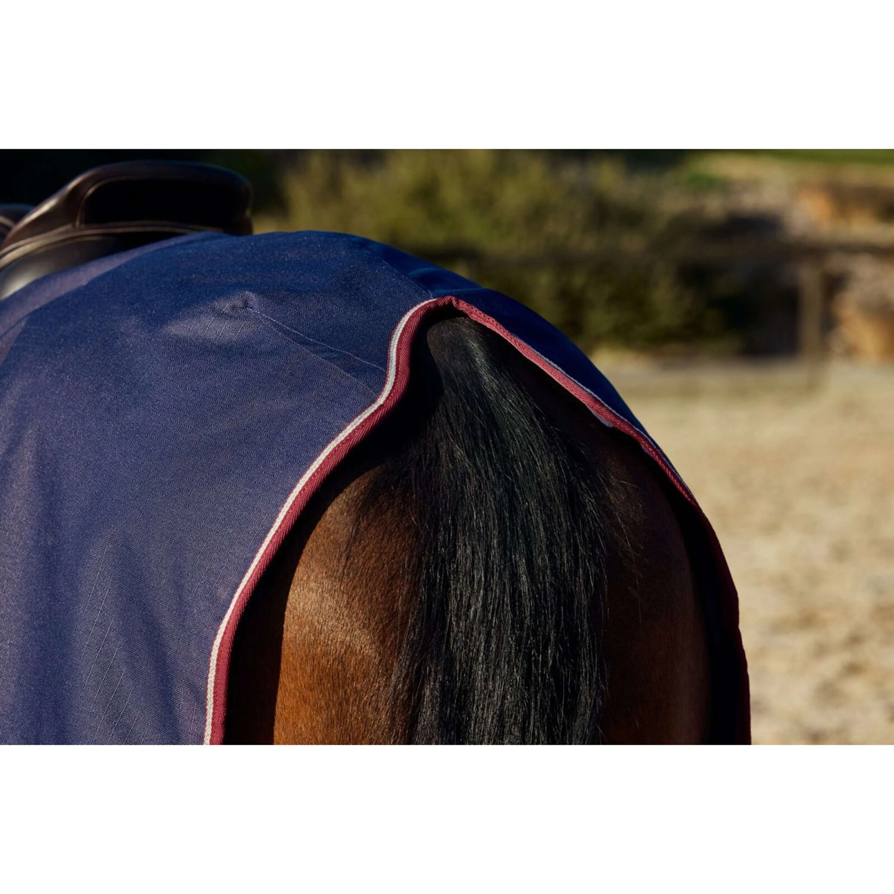 WeatherBeeta Couvre-reins Essential Fleece Lined Quarter Sheet Marine/Bordeaux - Image 5