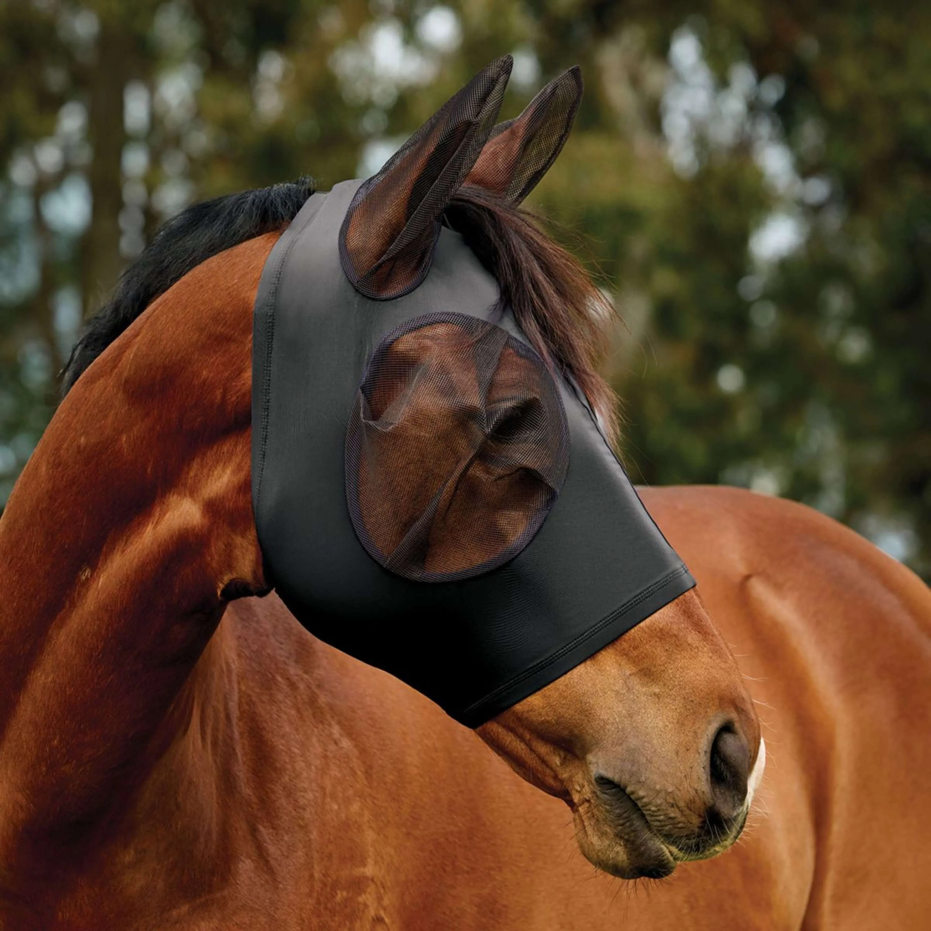 WeatherBeeta Masque Anti-Mouches ComFiTec Deluxe Stretch avec Oreilles Noir/Noir - Image 2