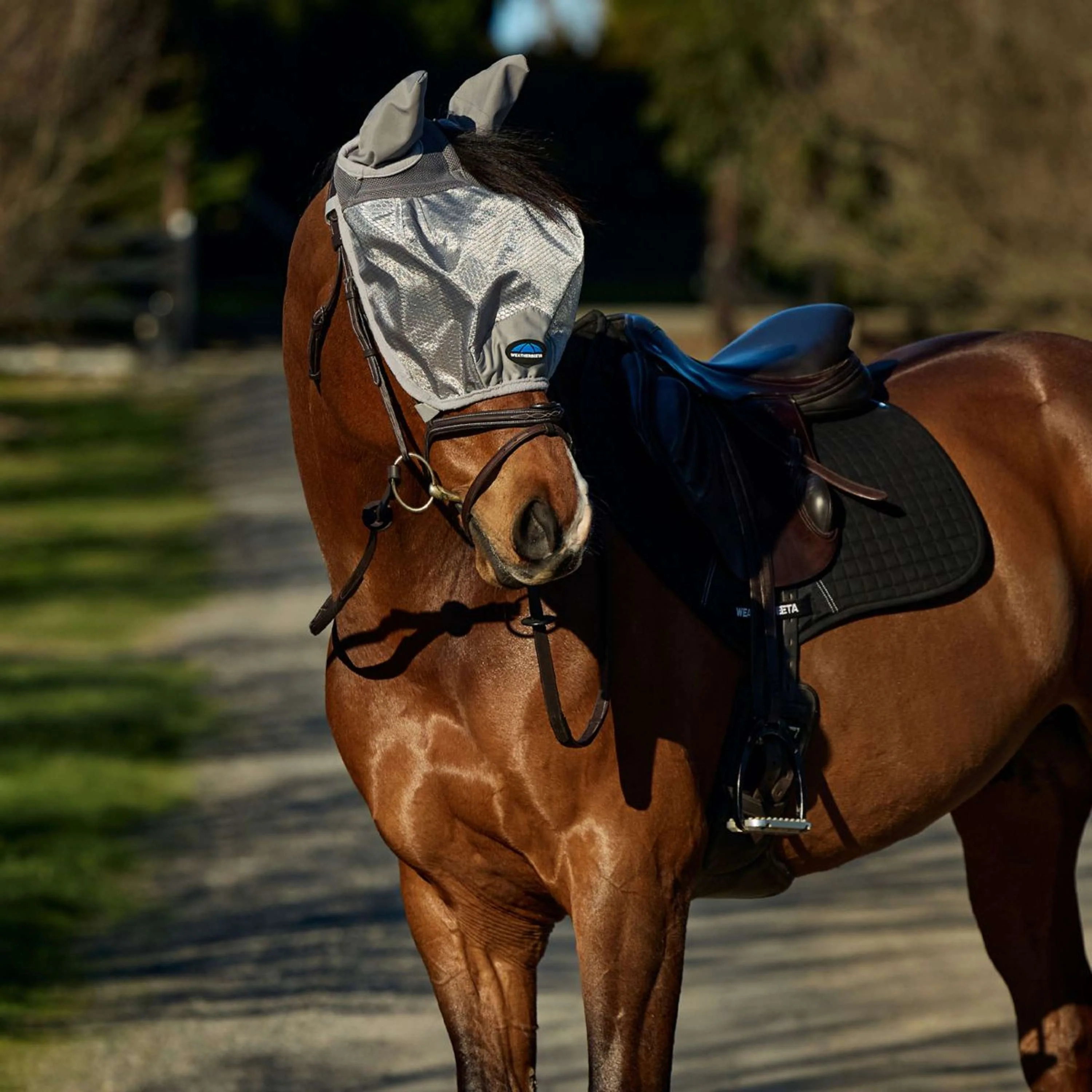 WeatherBeeta Masque Anti-Mouches ComFiTec Hexi Ride On Fly avec Oreilles Argent - Image 2