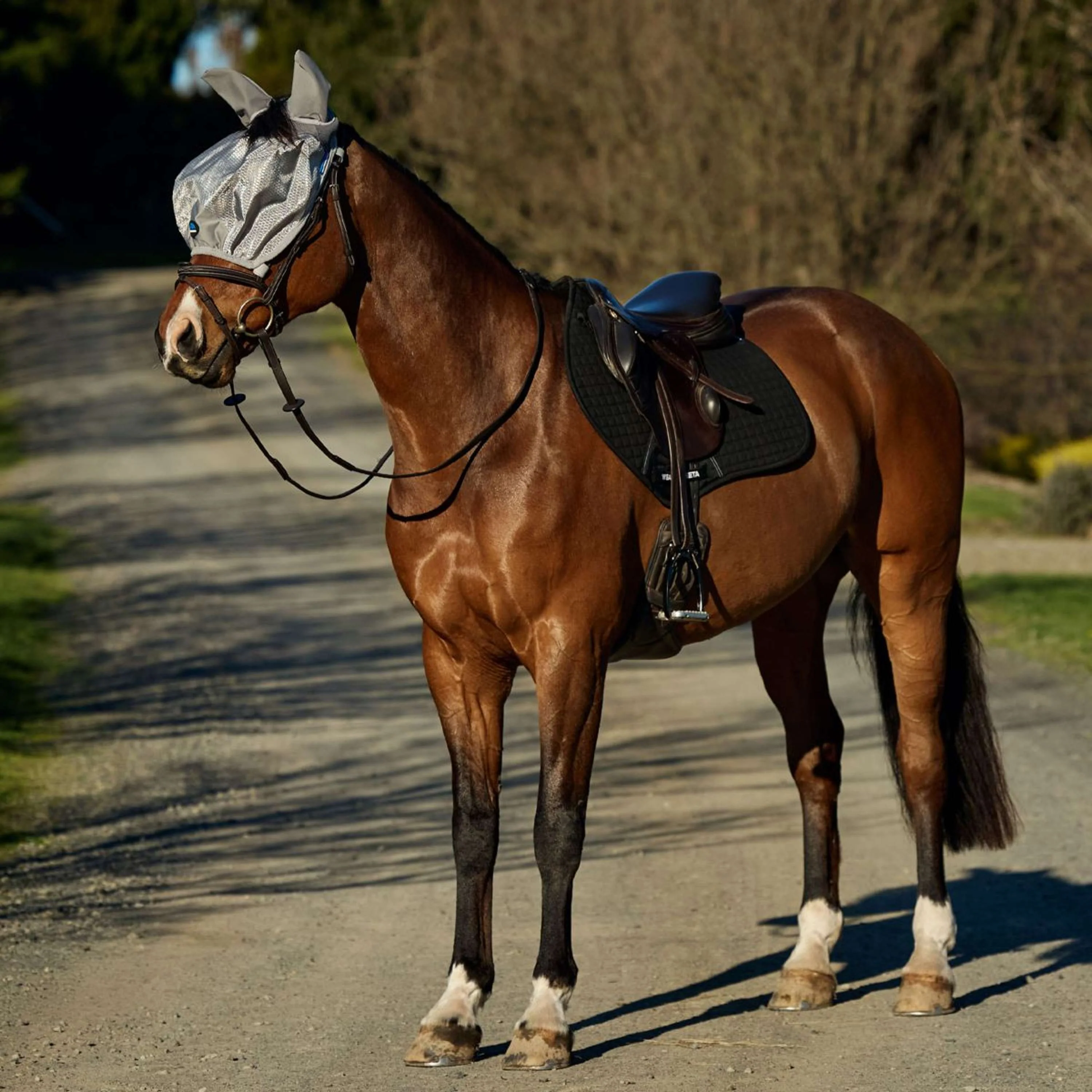 WeatherBeeta Masque Anti-Mouches ComFiTec Hexi Ride On Fly avec Oreilles Argent - Image 3
